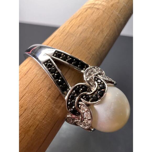 White cultured pearl and multi gem sterling silver ring size 9 *NEW* - Picture 11 of 11
